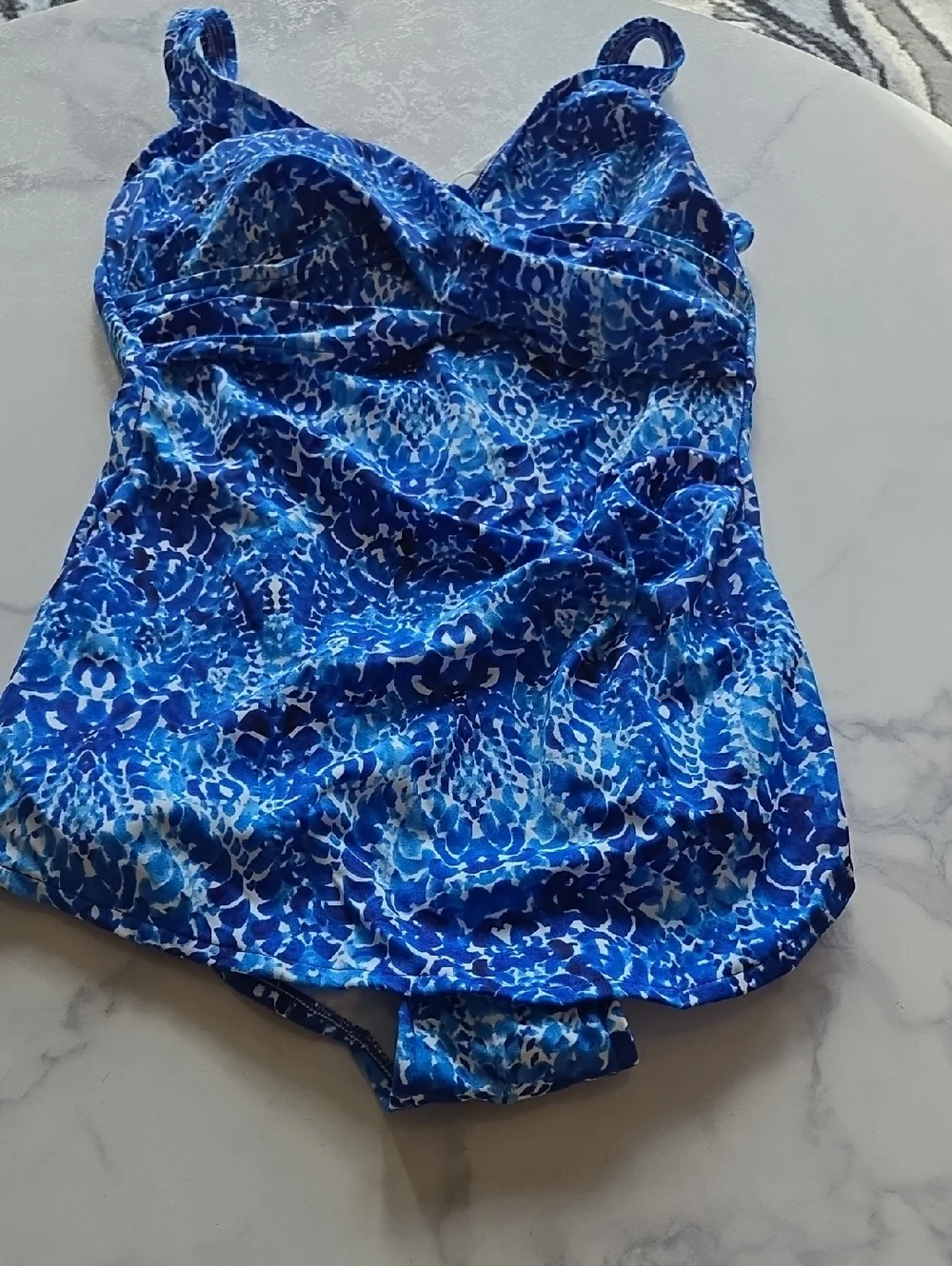 Swim Solutions Blue Patterned Scoop Back Twist-Front One Piece Swimsuit 14 NWT - Picture 3 of 8